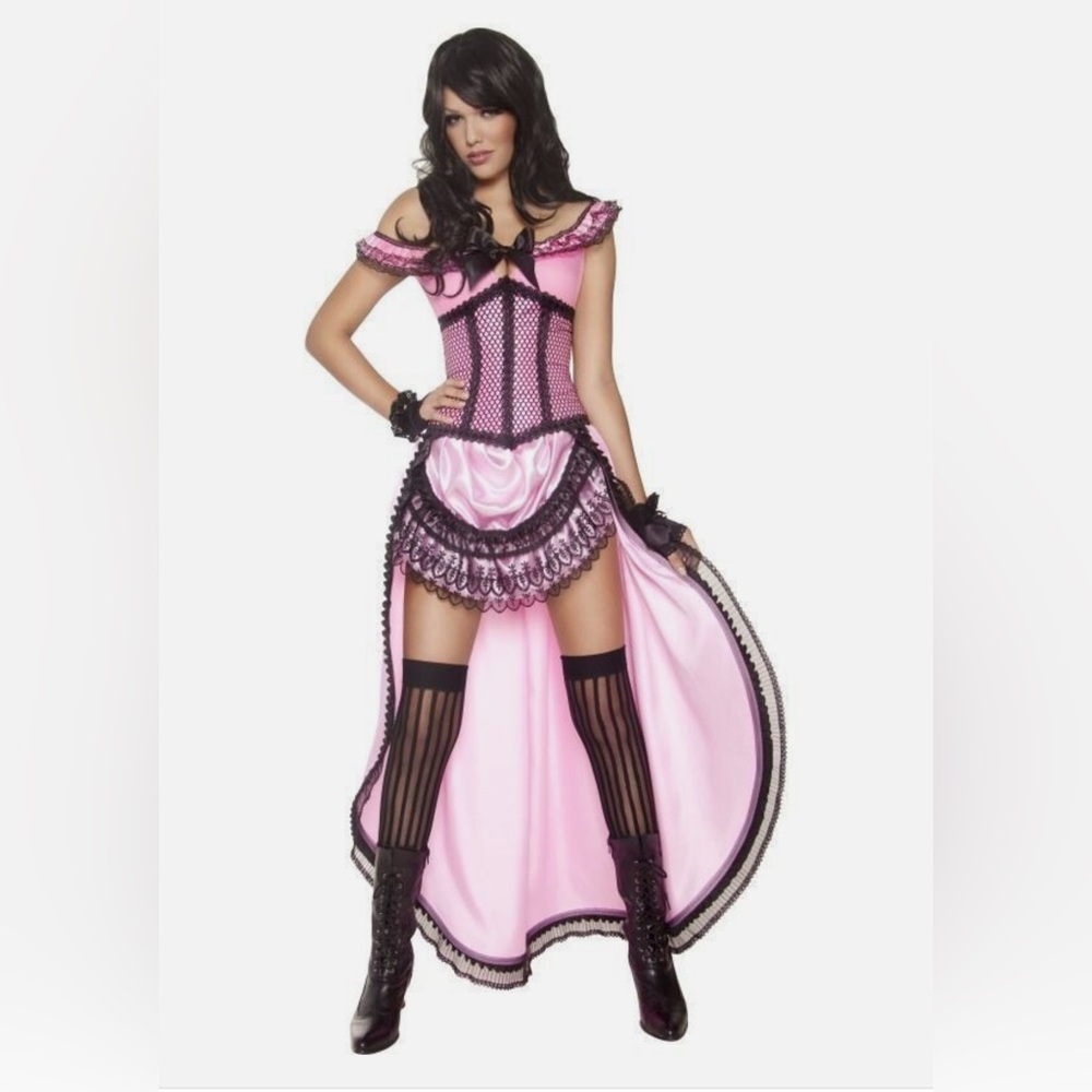 Western Burlesque Brothel Babe Saloon Girl Halloween Costume Pink - Large